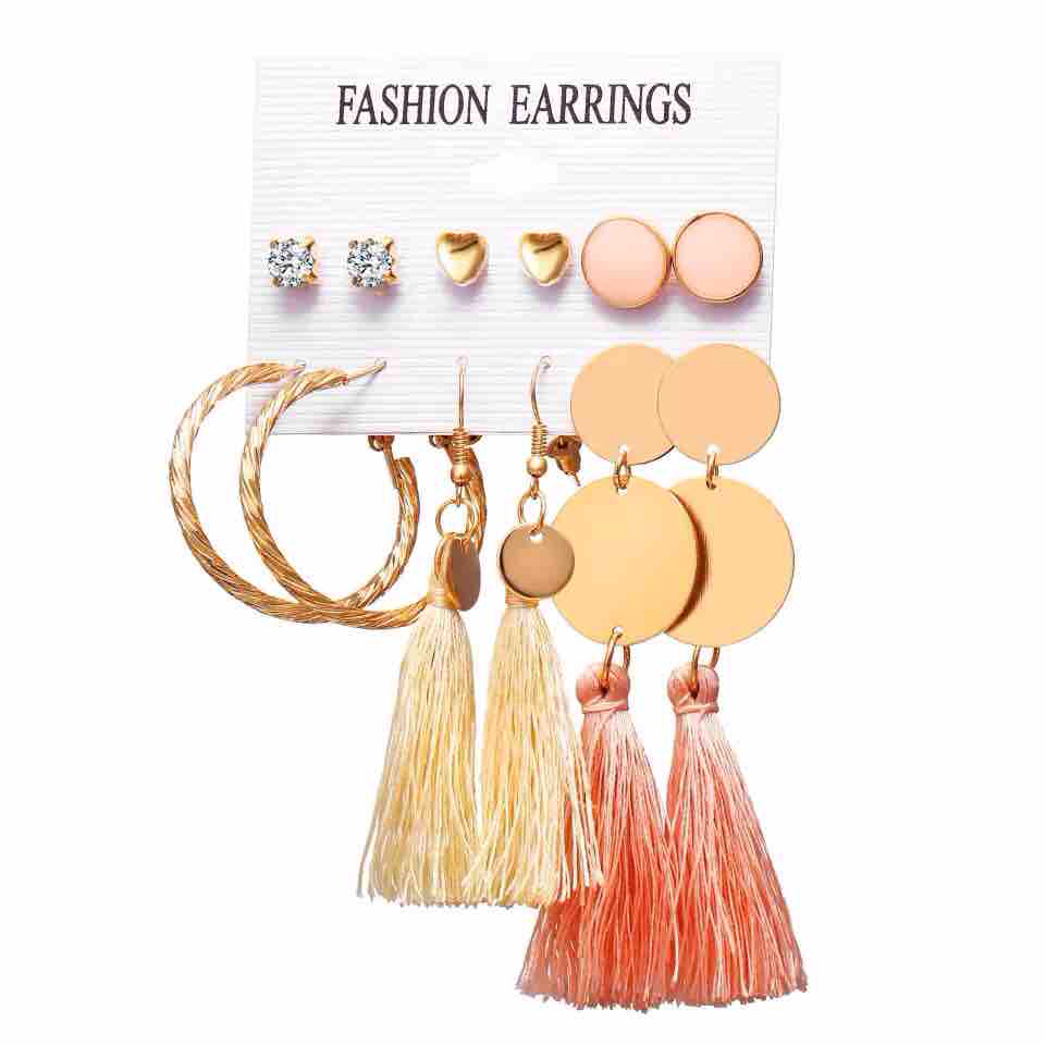 6 Pairs/Set Tassel Earrings For Women Colorful Dangle Drop Earrings Charm girls ear stud. 