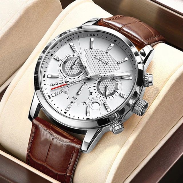 New LIGEx Luxury Leather Band / Stainless Steel Quartz Analog Wrist Watch For Men Black Brown White 178278715 STYLES-CMB (PVT) LTD. 
