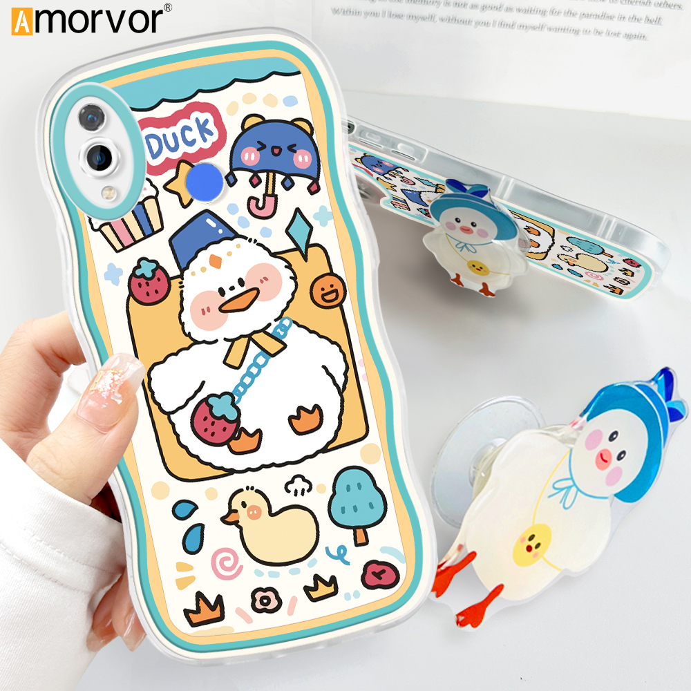 AMORVOR for Huawei Nova 3 Back Cover (With Free Holder) Cartoon Pattern Soft Wavy Phone Case Camera Protection Mobile Cover