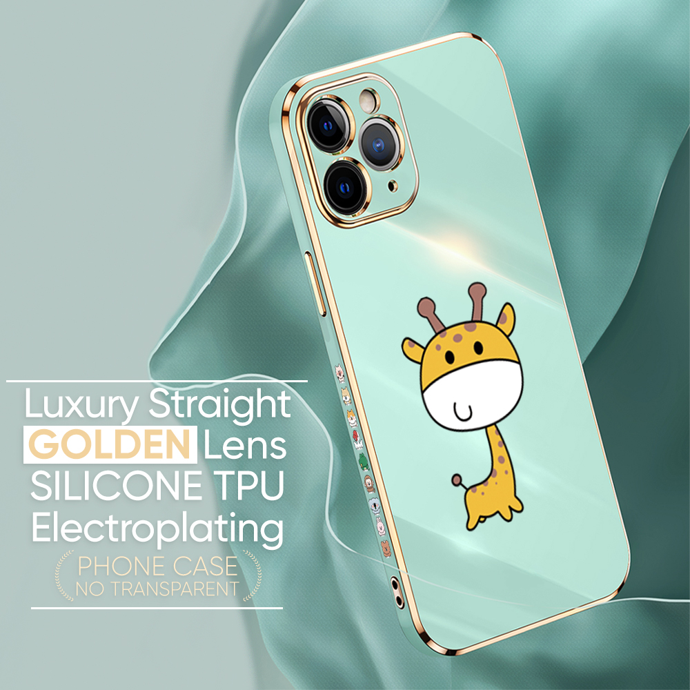 Jizetin (Free Lanyard) iPhone 8 Case Cute Cartoon Big Head Giraffe Luxury 6D Plating Soft Casing Silicone Ultra Thin Phone Cover. 