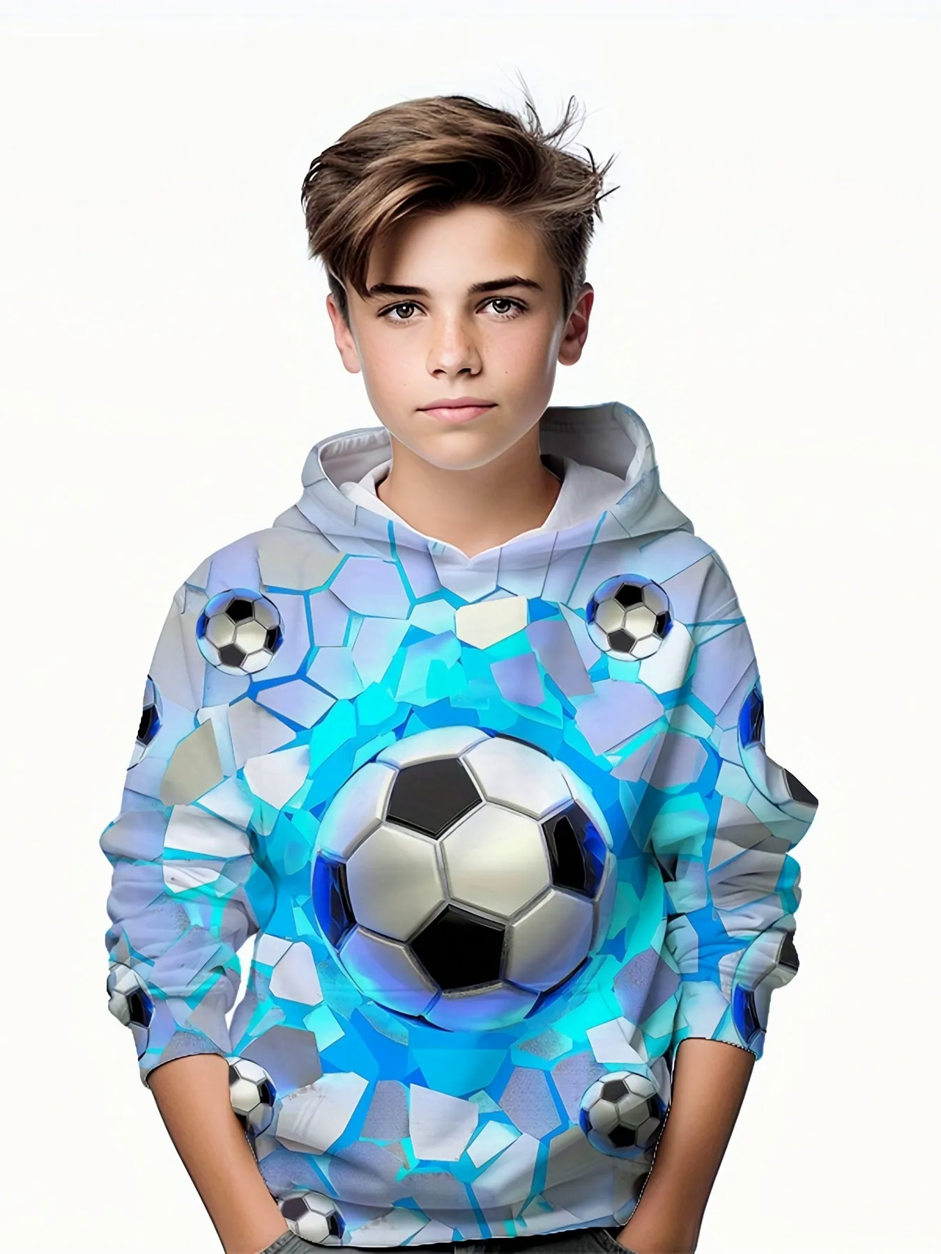 Fashion football 3D print boys casual pullover hooded long sleeve sweatshirt for spring fall kids hoodie tops Outdoor. 