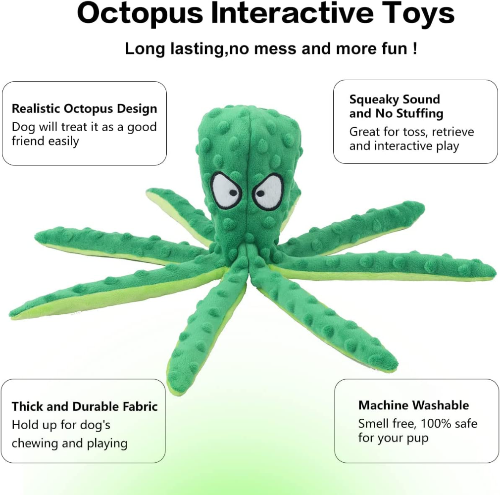 Dog Toys 8 Legs Octopus Soft Stuffed Toy Outdoor Play Interactive Squeaky Dog Toy Squeaky Anti-Stress Paper Chew Teeth. 