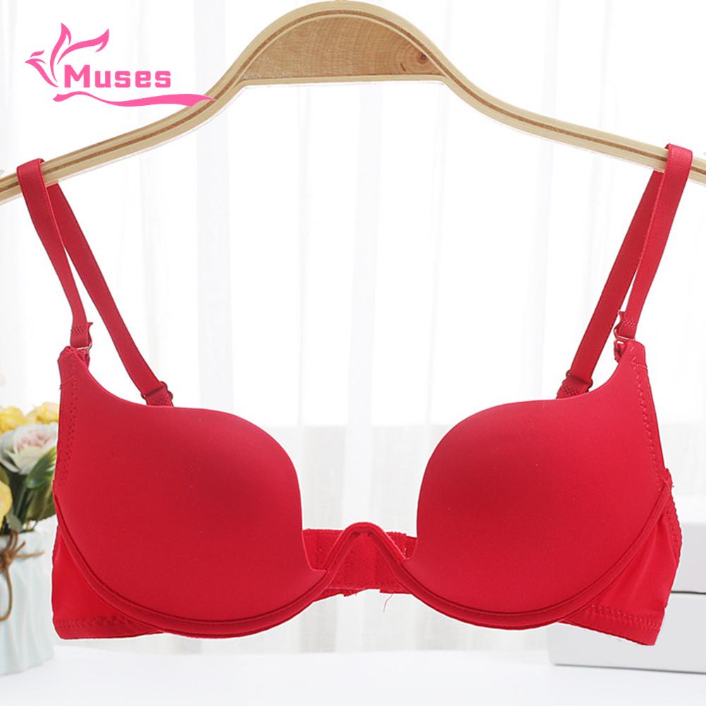 Muses Mall Women Girl Deep-U Low Cut Solid Color Backless Padded Bra Push-Up Underwear. 