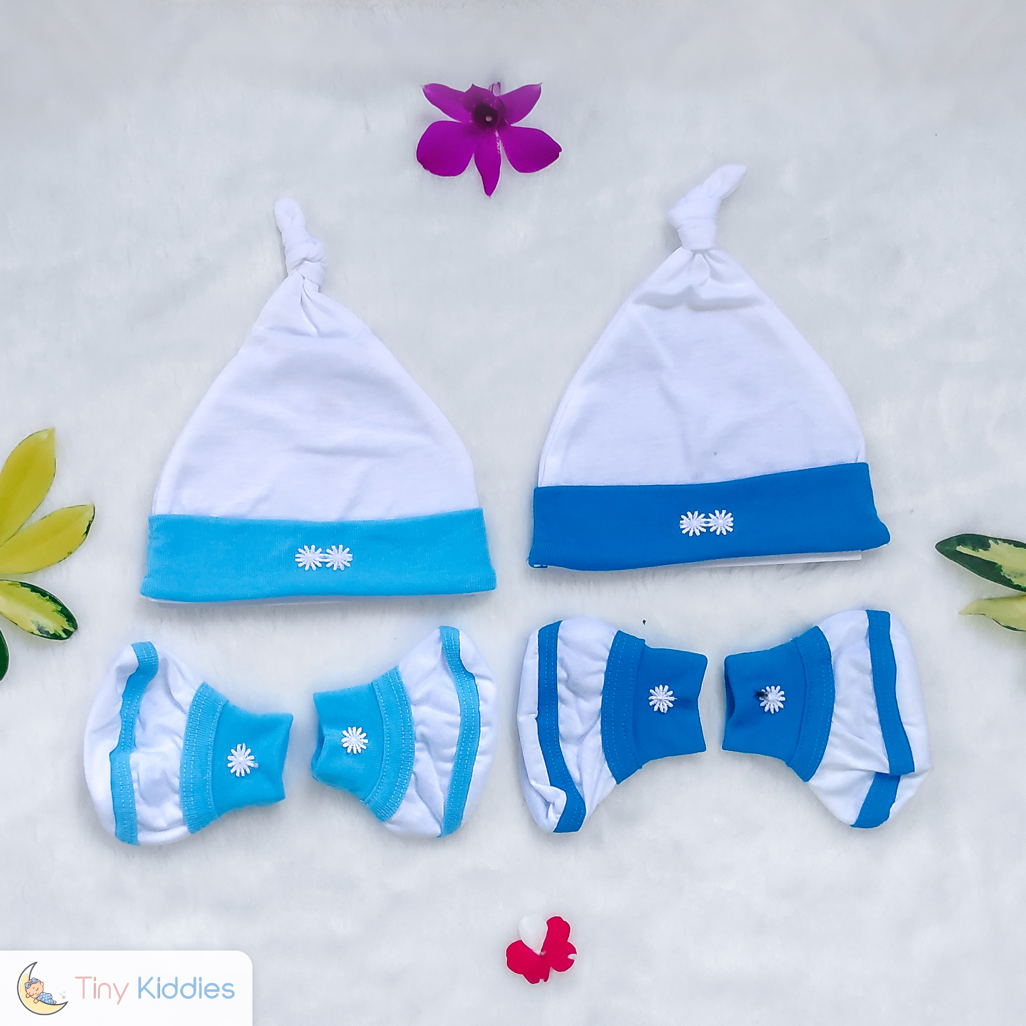 Newborn Baby Jersey Socks & Cap 02 Sets 100% Cotton [Hospital List Item]. 