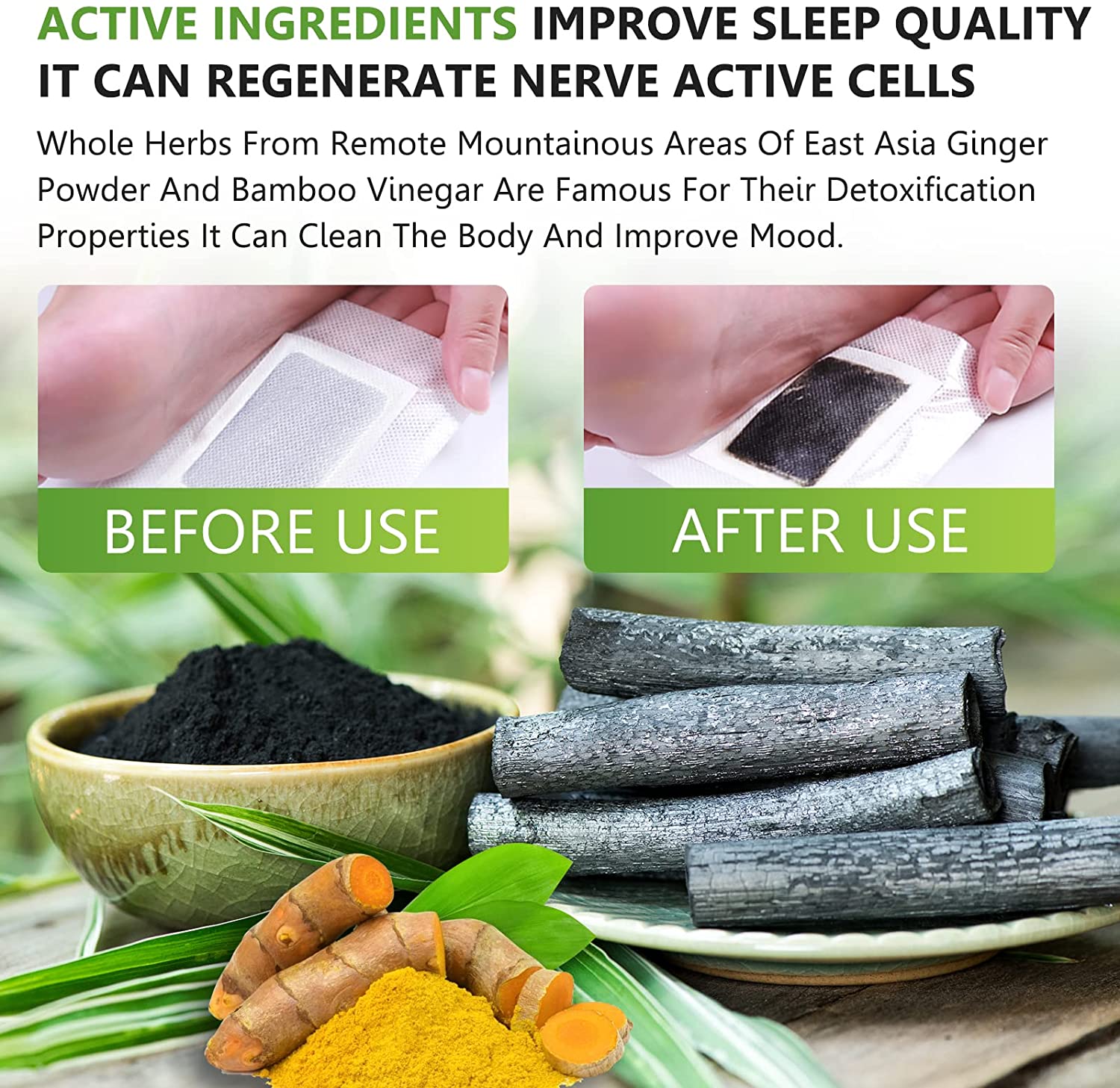 Detox Foot Patches Pads Natural Bamboo Vinegar and Ginger Powder for Better Sleep Stress Relief Cleansing Pad Health Care. 