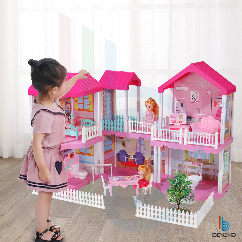 Doll House DIY Big Dollhouse Two floors house Toys Fashion Creative Design Clothes Toys for Girls Boys Birthday Gift Baby Toys Educational doll house for kids. 