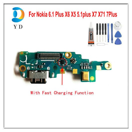 [ YD parts ] Charging port for Nokia X6 6.1 Plus 2018 X5 5.1 plus X7 X71 7Plus 8 8S 8.3 7.1 USB Dock Board Flex Cable Free Repair Tools. 