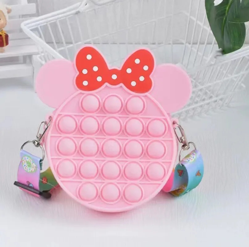 Popit Bubble Press Cartoon Silicone Messenger Bag for Girls