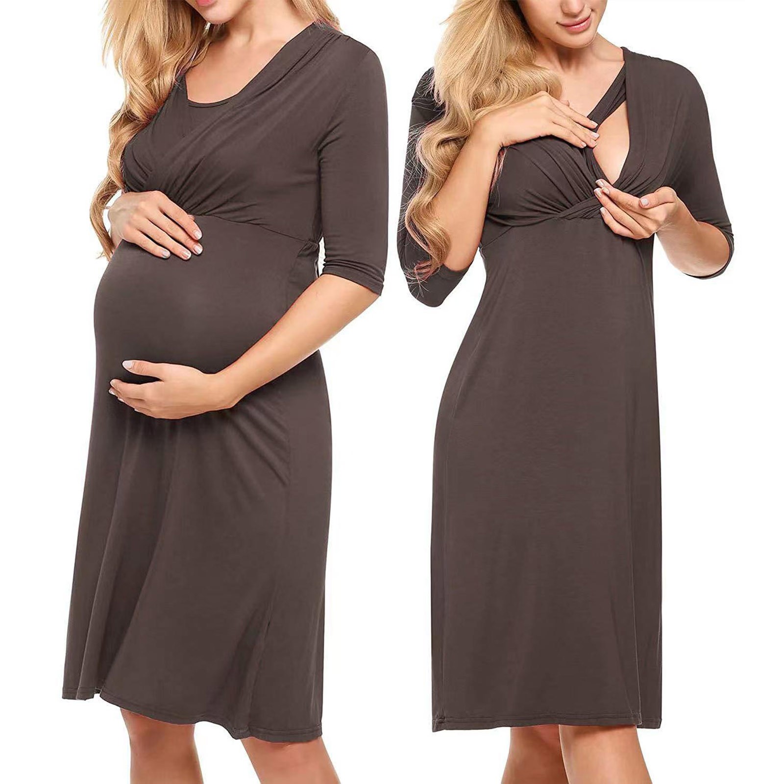 【HOT】 2023 New Breastfeeding Nightwear Women Pregnant Maternity Solid Color Tunic Breastfeeding Summer Comfy Maternity Dress Vestido. 