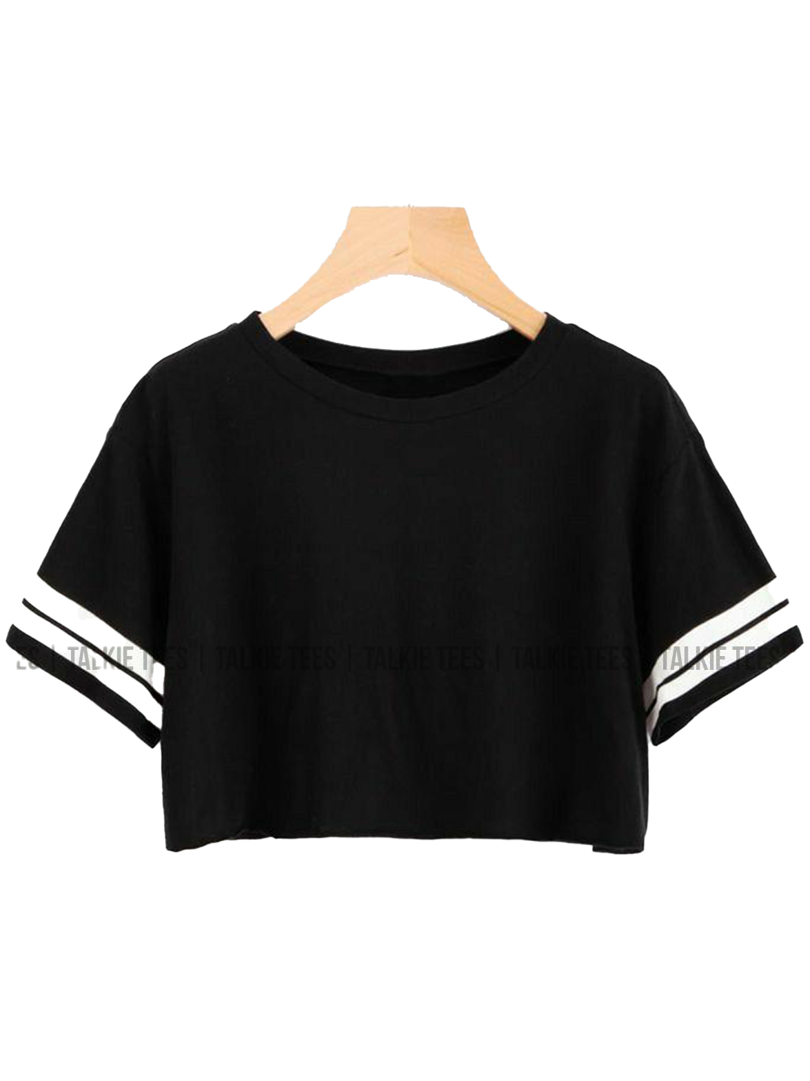 Women Black & White Striped Crop Polo T-Shirt