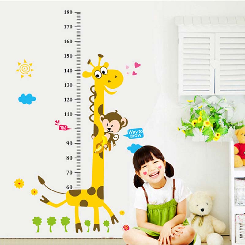 Kids Height Chart Wall Sticker Cartoon Animal Giraffe Ruler Room Decal Wall Art Sticker for Children