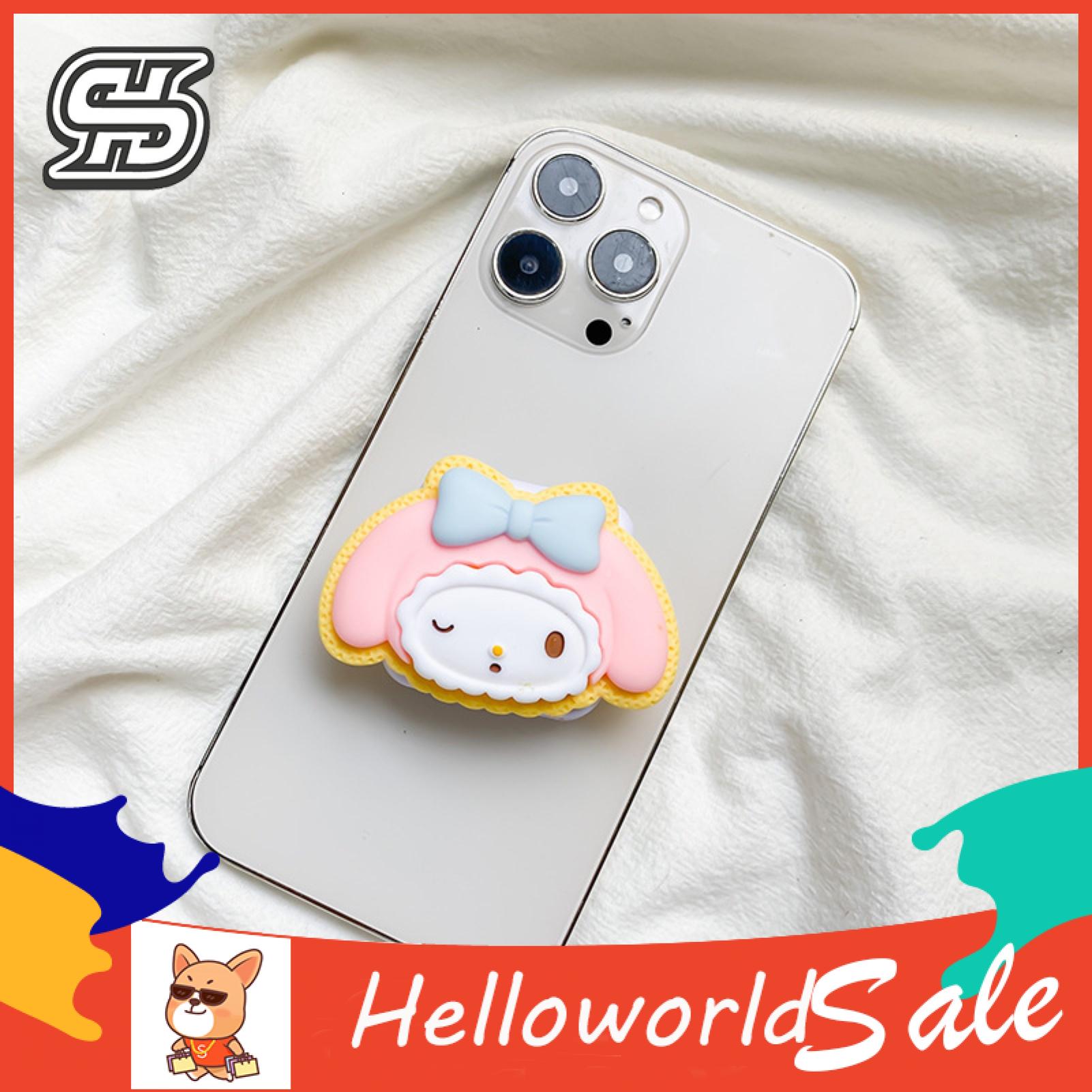 HelloWorld Phone Grip Holder Foldable Cartoon Pink Dog Cellphone Finger Support Holder. 