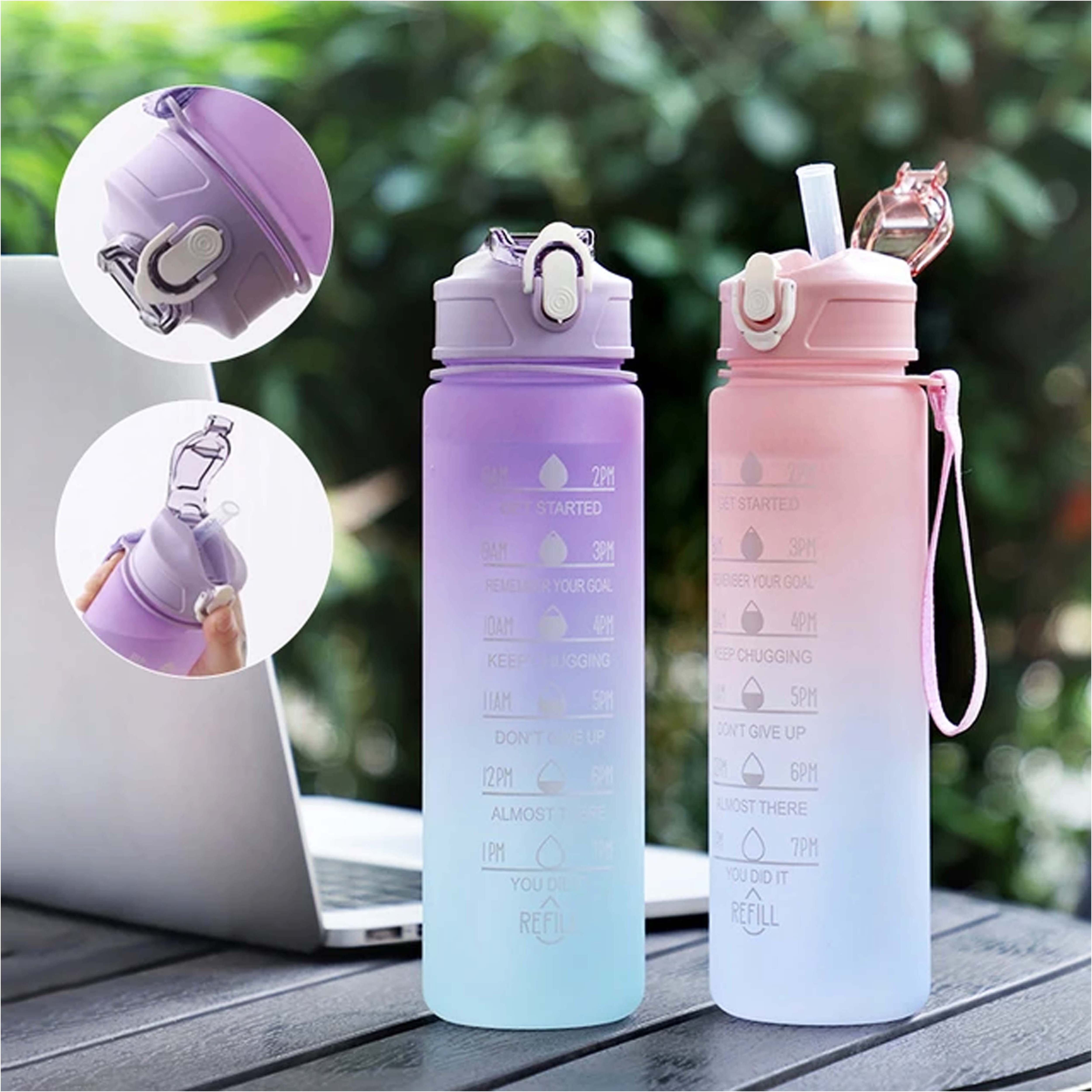 Sports Water Bottle With Straw, 750 ml, With Filter Time Marking And Leakproof Pack of 1 pcs