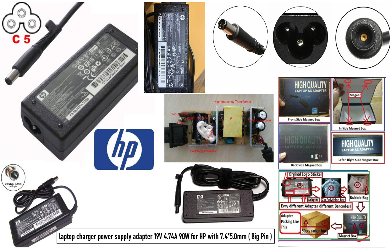 Laptop Charger/ Laptop Power Adapter HP  ( Origina l Power Adapter 19V 4.74A 90W 7.4*5.0mm AC Laptop Adapter Notebook Power Supply For HP Pavilion DV3 DV4 DV5 DV6 Charge Adapter Charging Device. 