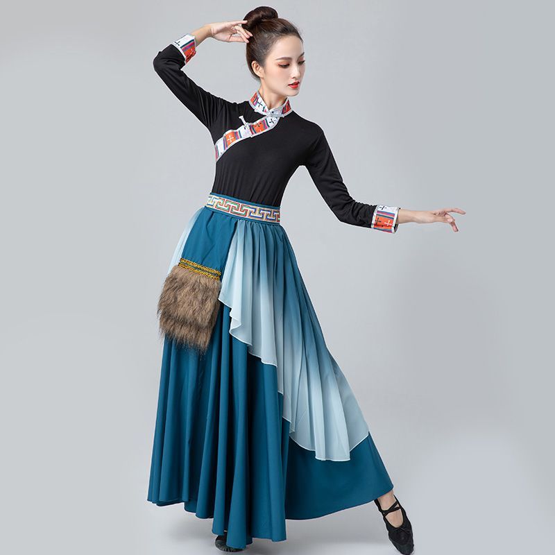 2023New Tibetan Dance Costume Men and Women Tibetan Long White Silk Sleeves Performance Costumes Mongolian Ethnic Performance Wear. 