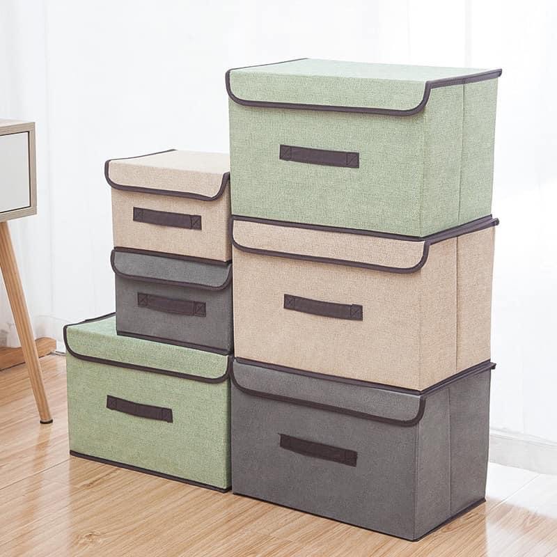 2in1 Plain Color Foldable Storage Box Organizer With Cover set. 