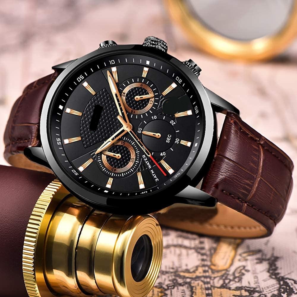 New LIGEx Luxury Leather Band / Stainless Steel Quartz Analog Wrist Watch For Men Black Brown White 178278715 STYLES-CMB (PVT) LTD. 