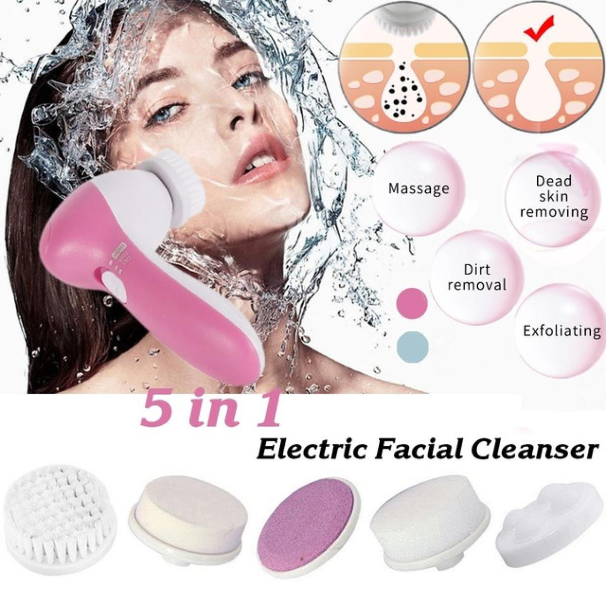 [ BEST SELLING ] 5 in 1 Electric Facial Cleanser Deep Clean Spa Waterproof Washing Machine Soft Brush Spin Face Lift Massage Skin Care Tool