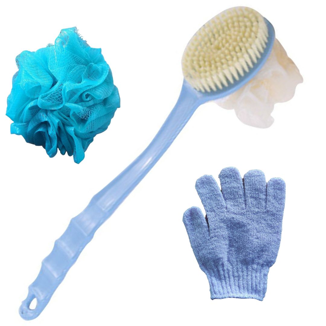 3 Piece Exfoliating Bath Set, 1 Double Sided Body Brush, 1 Thick Loofah ...