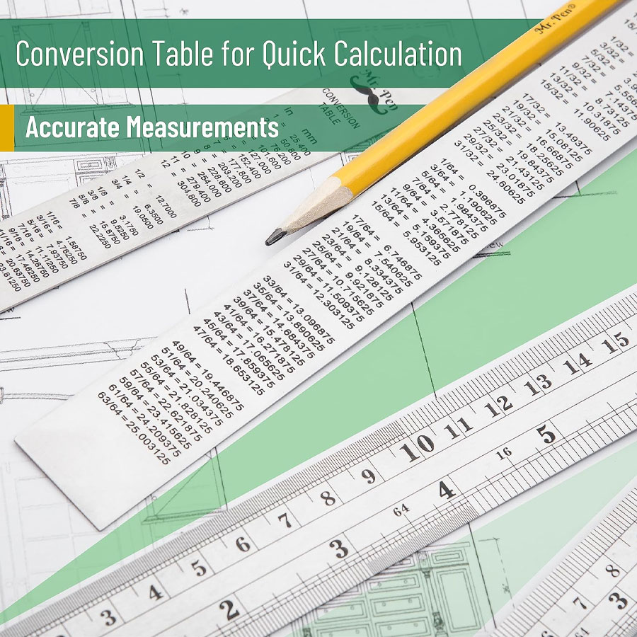 Steel Measuring Ruler - Heavy Duty Stainless Steel - 12 in - 300mm. 