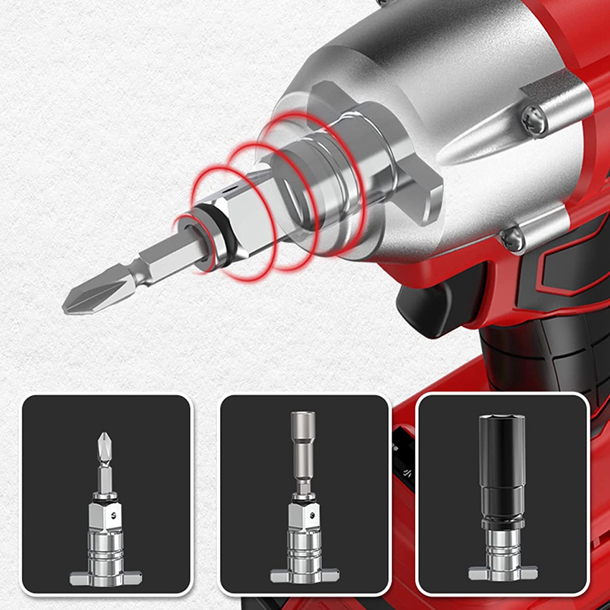 Compatible Impact Driver Anvil Assembly in Drill Head Housing. 