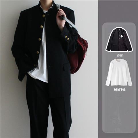 Zhongshan Suit Japanese-Style RetrodkUniform Suit Men's Suits Placket Clothing Loose Pu HandsomejkStudent Class Clothes Suit Spring. 