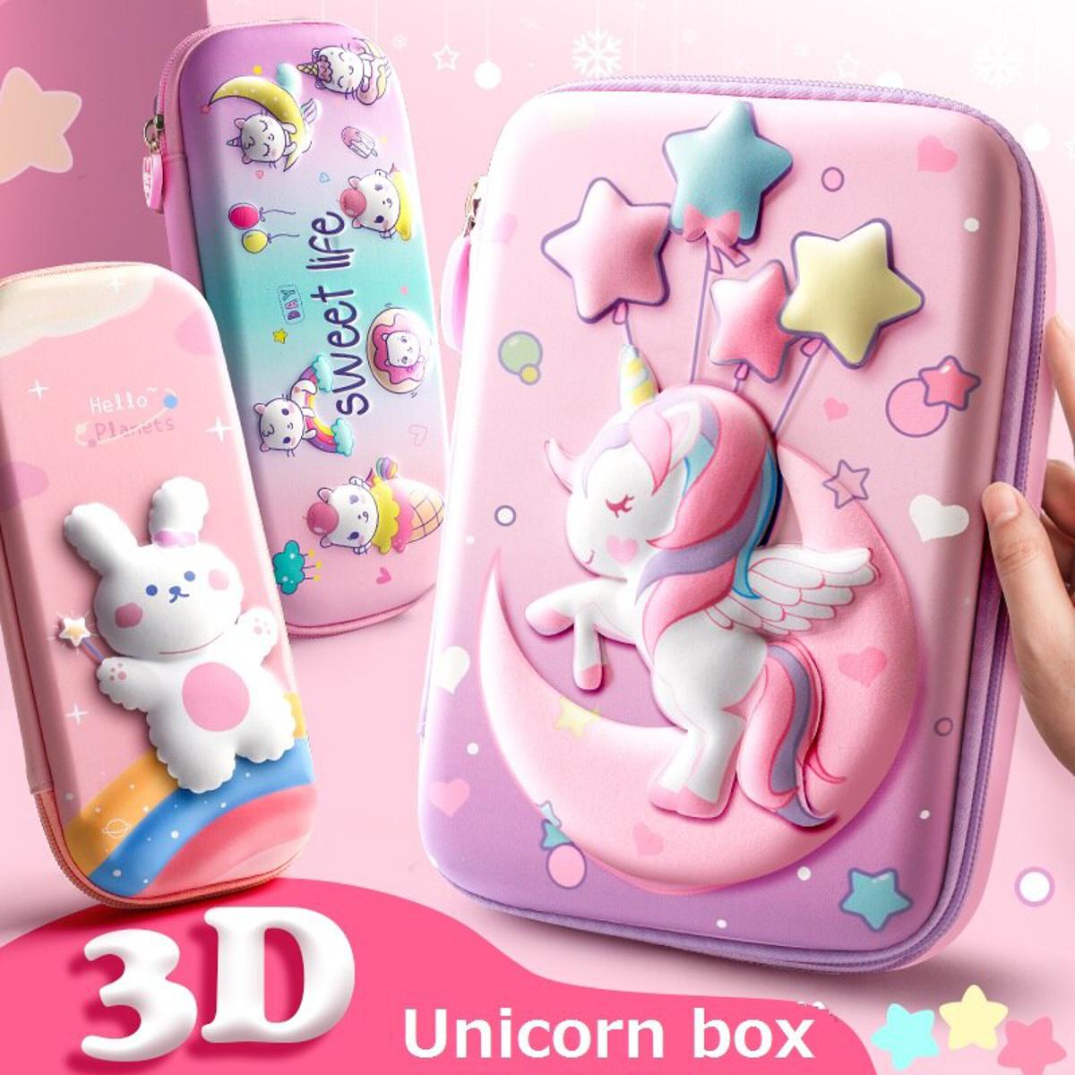 【HOT】 3D Pencil Case EVA Storage Box Lovely Pink Unicorn Cartoon Pen Bag For School Girl Kawaii Stationery Gift Pouch Eraser Holder IN