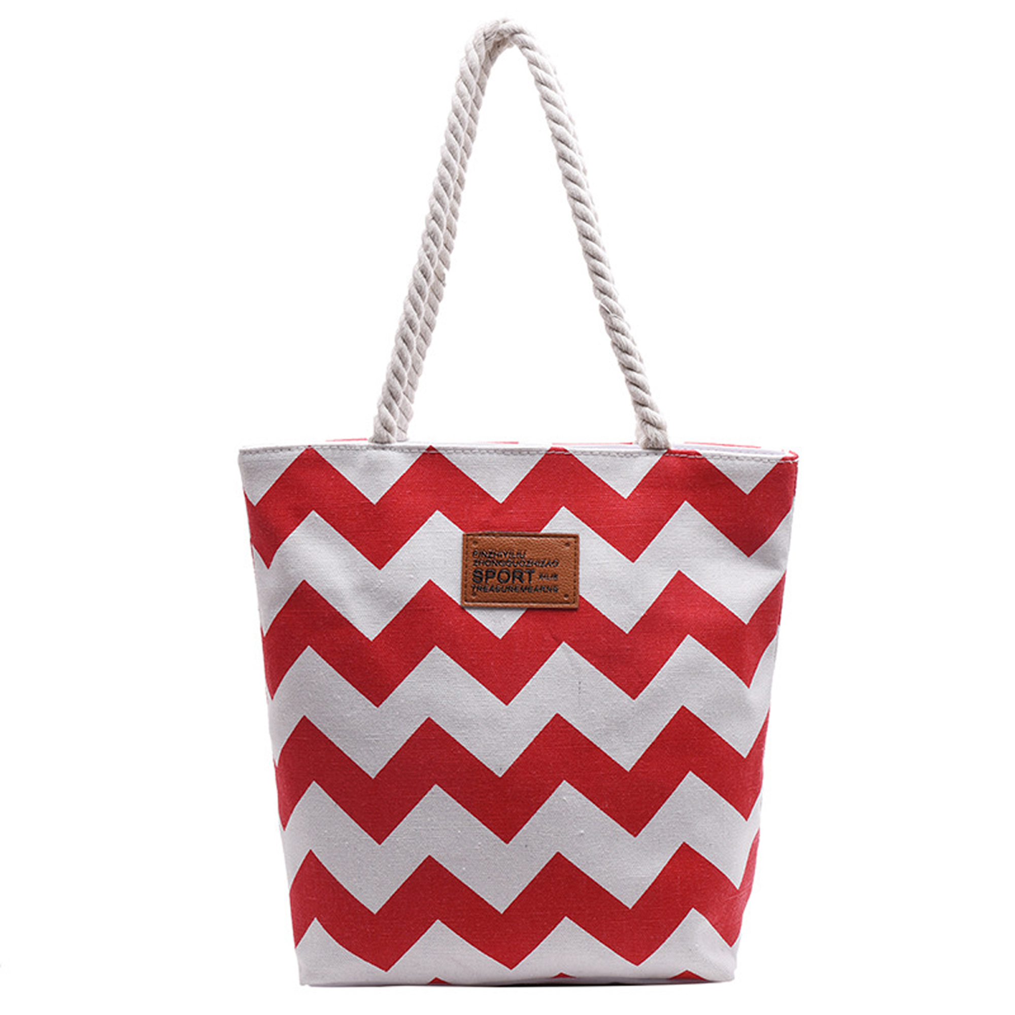 striped tote bag with zipper