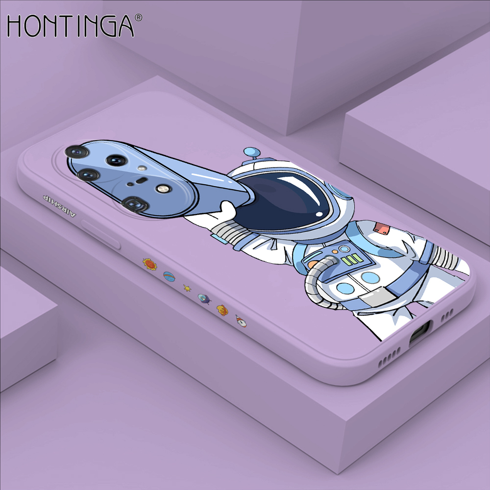 Hontinga for Huawei P50 Pro Back Cover New Astronaut Side Design Phone Case Square Soft Liquid Silicone Mobile Cover. 
