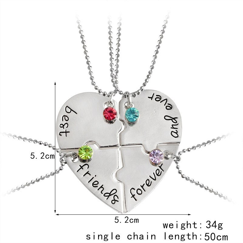 4 Pieces/Set Best Friend Necklace Fashion Ladies Pendant Necklace Bff Jewelry Matching Necklace Couple Friendship Necklace Gift. 