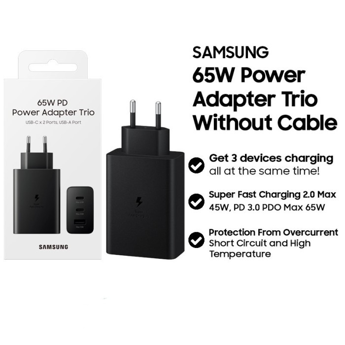 SAMSUNG 65W Power Adapter Trio 65W 20V 3.25A USB PD Power Laptop Adapter For Macbook iPhone Samsung Xiaomi Type C QC3.0 Fast Charger
