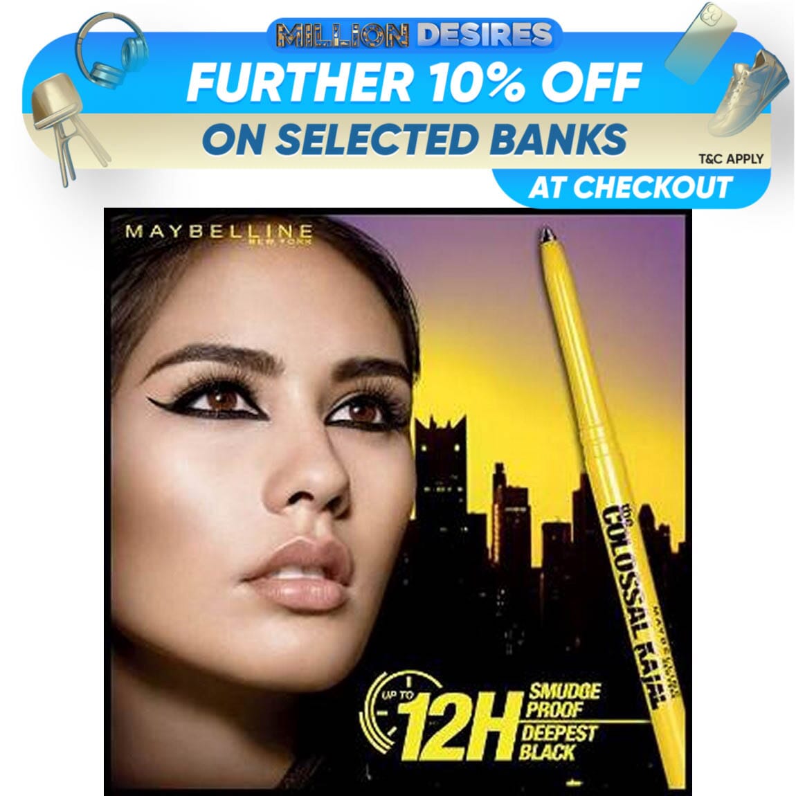 Original_ Extra Black Made in GERMANY Maybelline Kajal Waterproof Eye liner 12hrs Long Protection Maybeline New York The Colossal Kajal. 