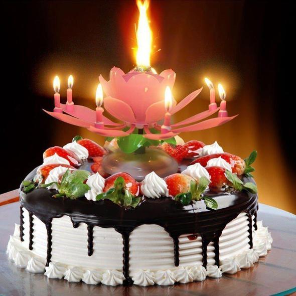 Magic Flower Musical Birthday Candle Open with Music & Rotate / SEE VIDEO / Rotating Blooming Lotus. 