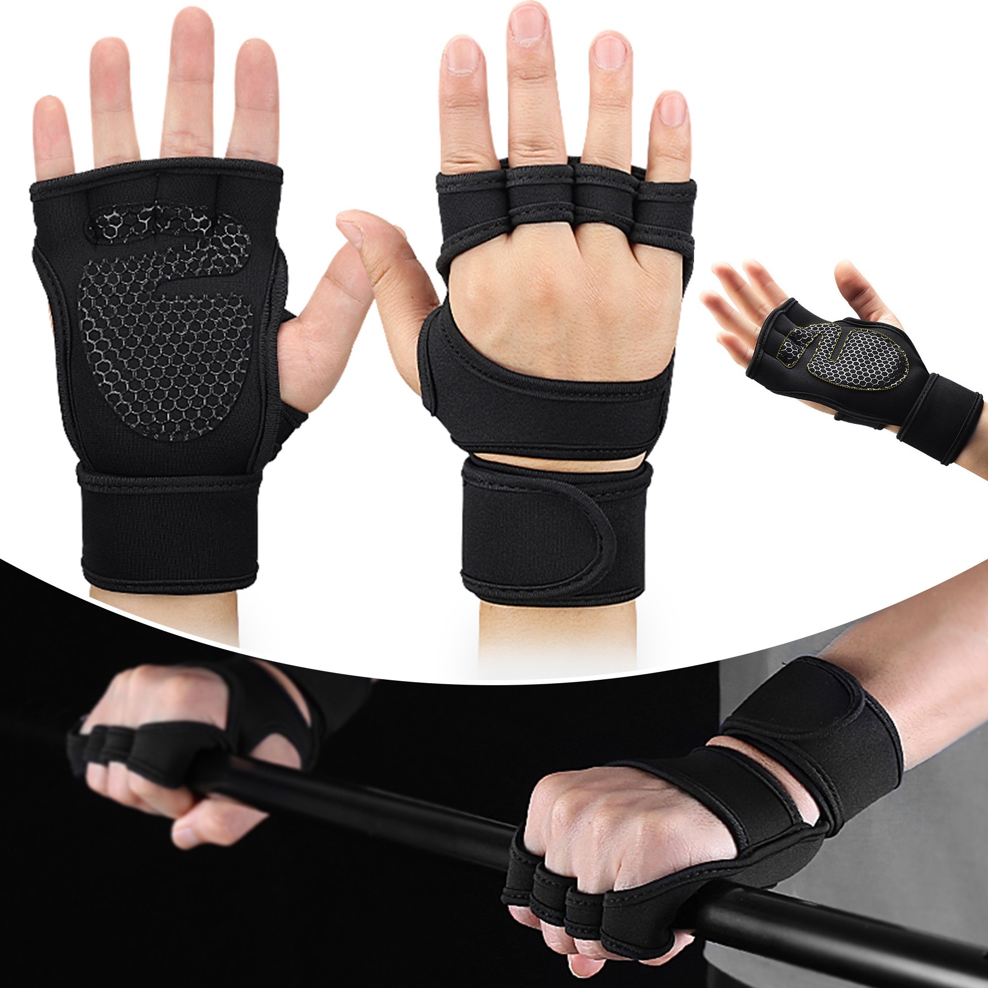 Gym Gloves for Men Workout - Silicon Padded Glove for Weight Lifting | Half Finger Gym Gloves with Wrist Support for Fitness Training for Men Women