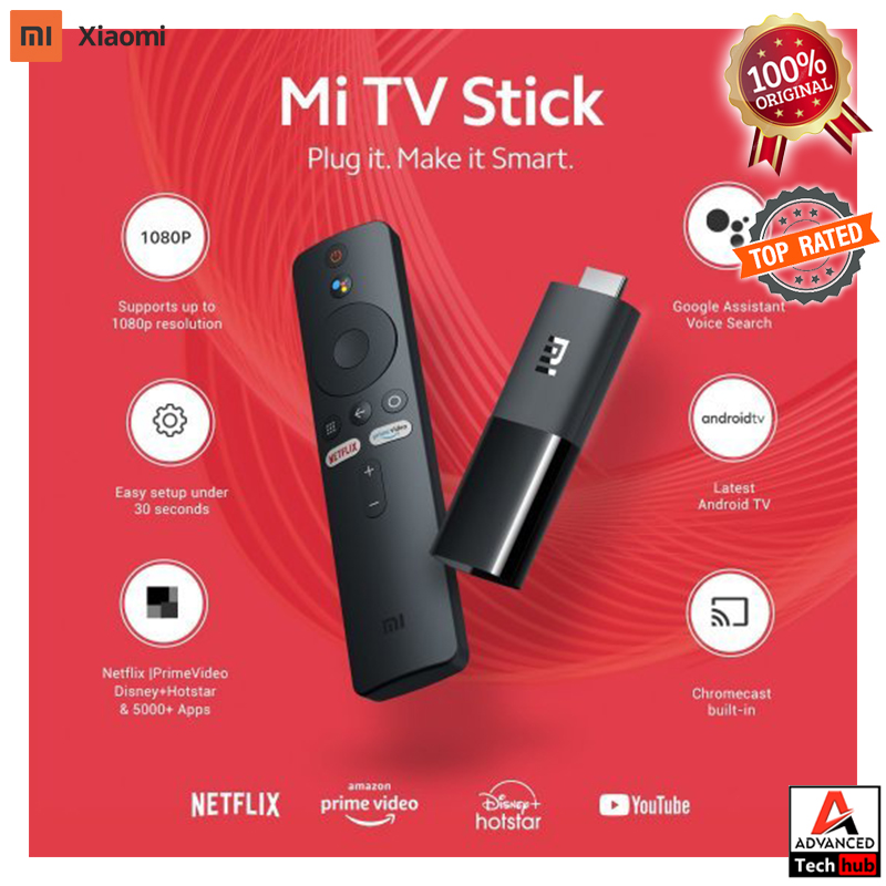 Genuine Xiaomi Mi TV Stick Global Version Android TV 9.0 HDR 1080P Dolby DTS HD 1GB RAM 8GB ROM Work With Google Assistant Netflix Disney Amazon Inbuilt Chromecast. 