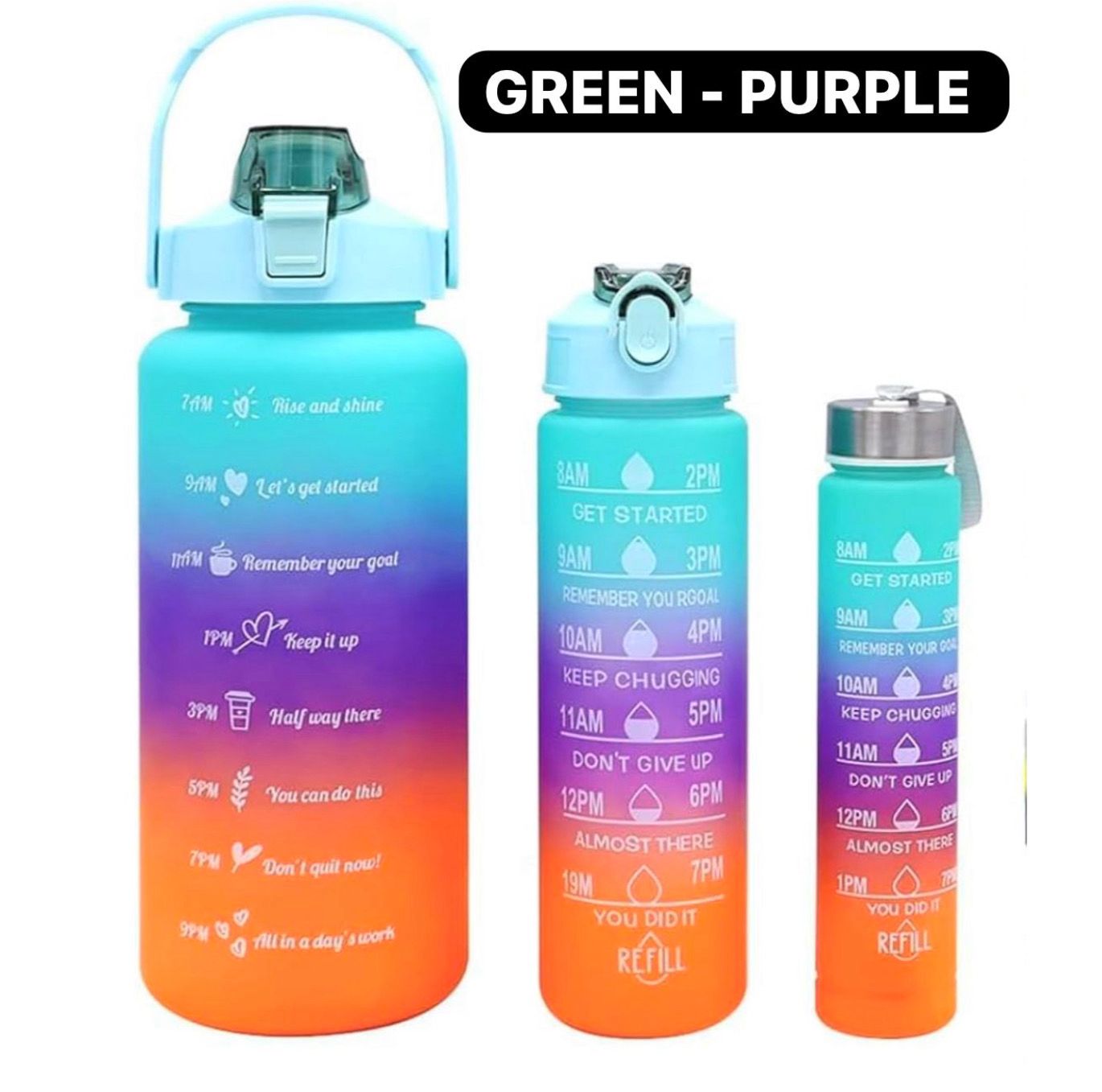 3pcs Water Bottle Colourful 2000ml 800ml 300ml 3 in 1. 