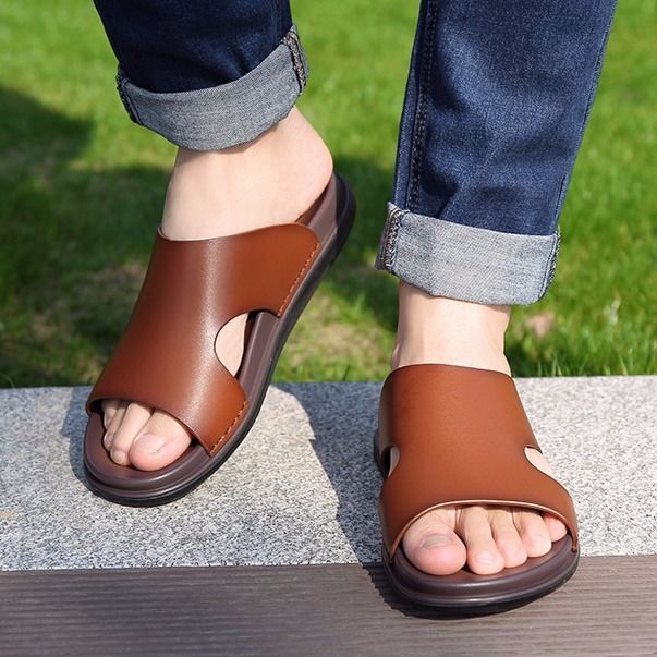 Old Man's Head Slippers Men's Summer Korean Style Slippers Personality Fashion Trend Genuine Leather Beach Shoes Men's Casual Sandals. 