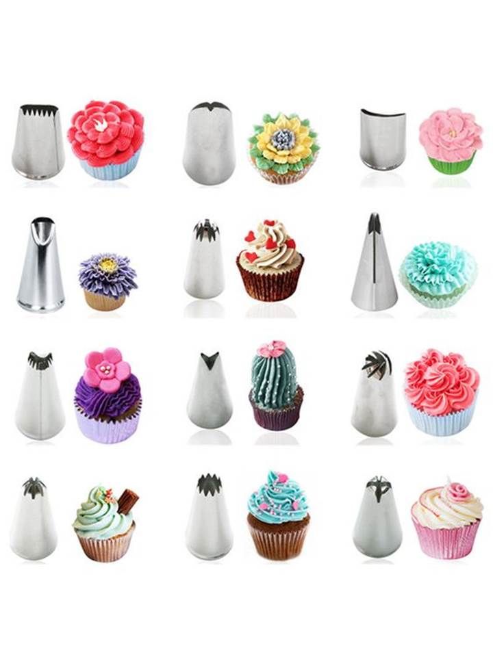 18 Pcs Nozzles(12 pieces nozzles and 6 pieces cookie cutter) Set cake designing. 