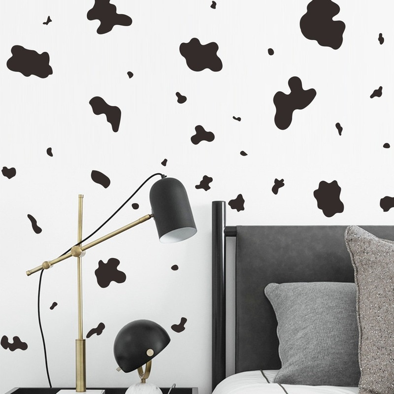 【BestGO】Cow Pattern Wall Stickers Kids Room Decor Bedroom Living Room Sofa Background Wall Decoration Nursery DIY Wallpaper. 