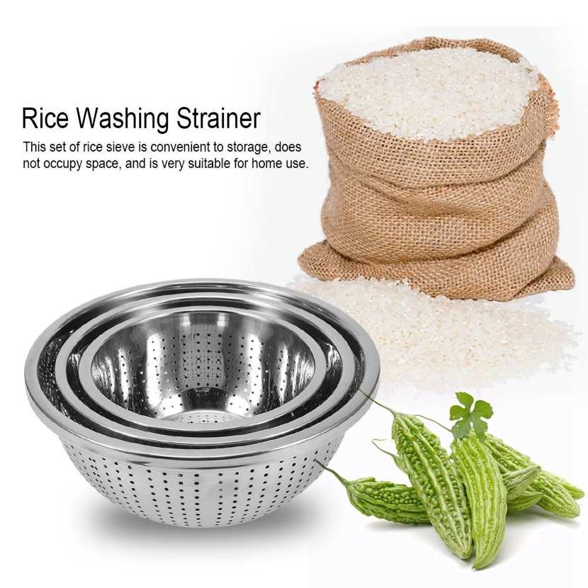 3Pcs/Set Rice Sieve Vegetables Washing Filter Strainer Drainers Cleaning Gadges