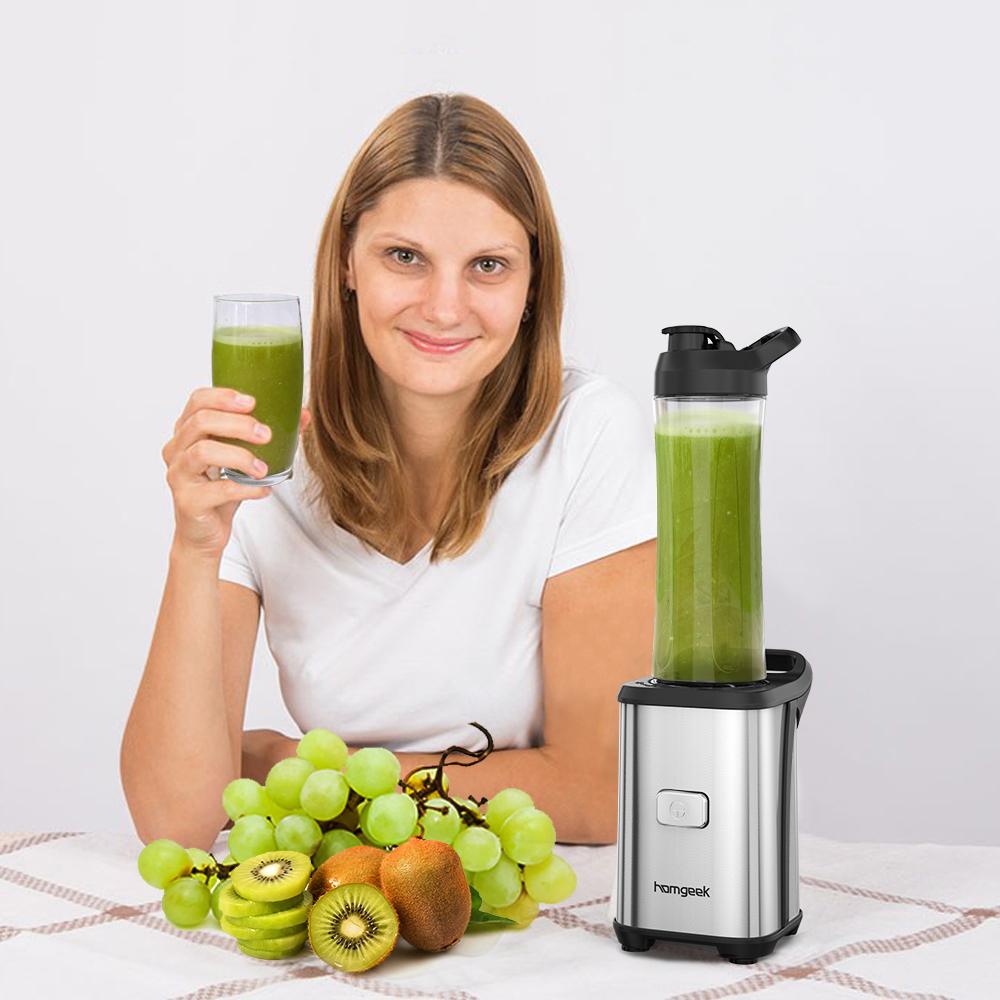Homgeek Mini 350W Fruit and Vegetable Single Serve Juice Extractor Personal Smoothie Blender Detachable Food Processor Vegetable Fruits Blender With 2 BPA-Free Travel Sport Cups 220-240V. 