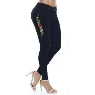 Women/ Ladies/ Girls High Waist Polyester Spandex Fabric Leggings / Leggins  / Close-Fitting Malwela Legging Trousers With Colorful Flower Printing /  Tights In Black Colors In S, M, L, XL, XXL Sizes