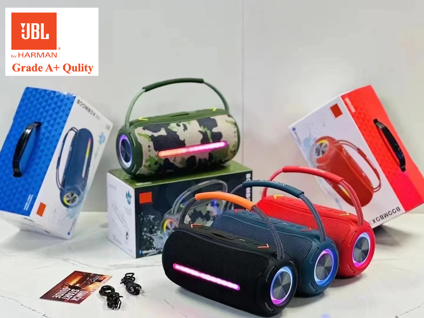 JBL Hot Selling Boombox 360 Portable Speaker Wireless BT Boombox 360 With RGB Light Waterproof Stereo Music Bass For Phone Home Party Outdoor. 