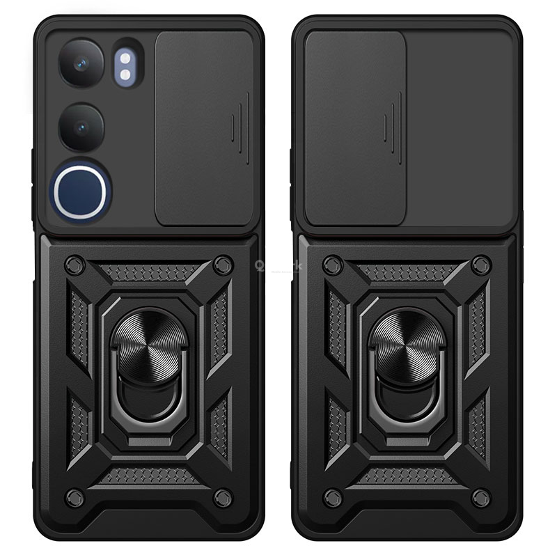 Quiberk for Vivo Y19s 4G Phone Case Slide Camera Cover Magnetic Kickstand Hard Shockproof Armor Back Casing. 