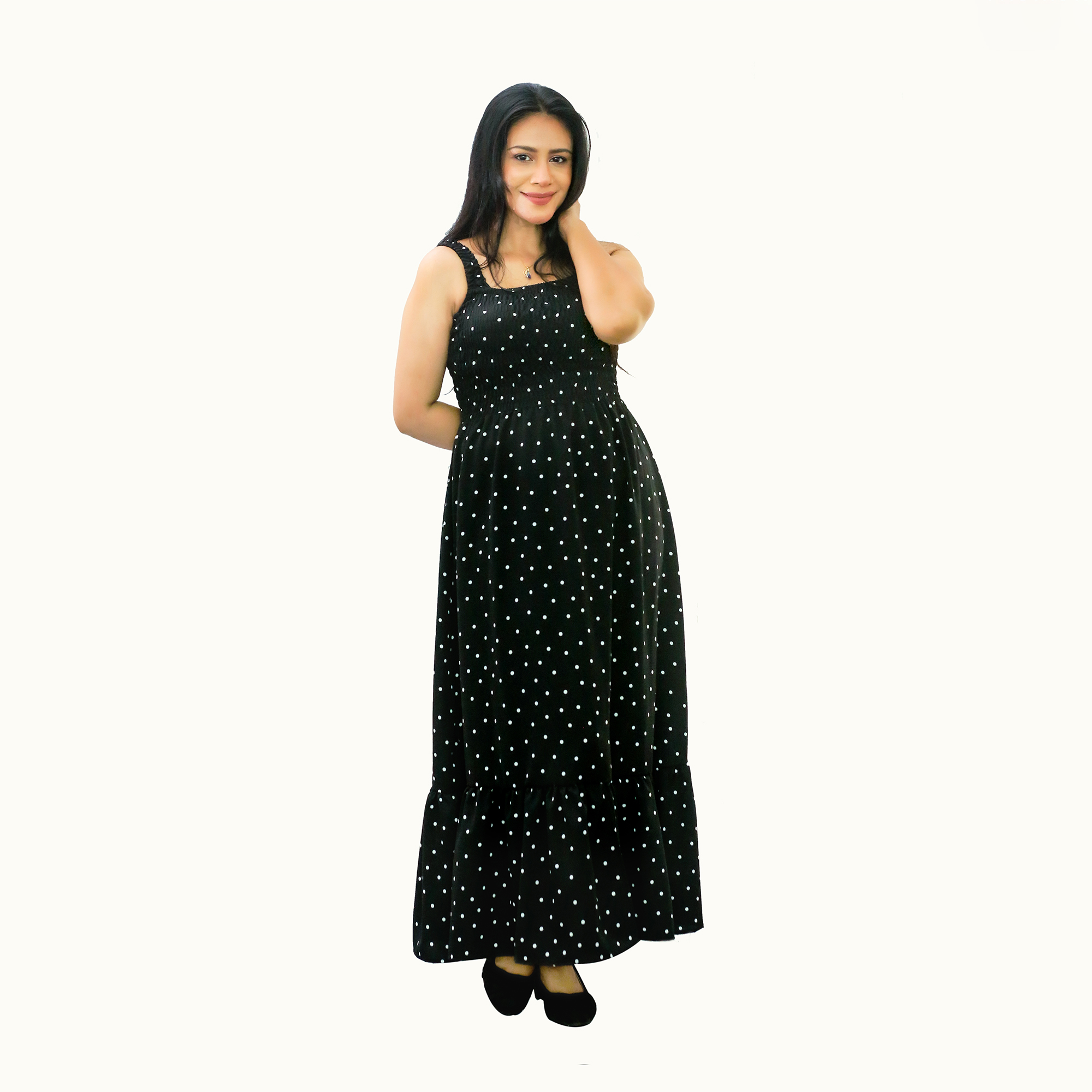 Full Smock Dot Design Women Long Frock. 