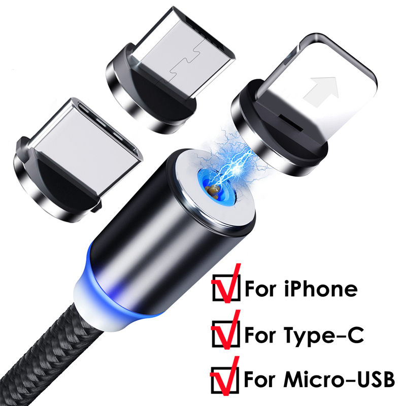 Magnetic 3A Fast Charging Micro USB Type C Cable, Charger for iPhone, Huawei, Samsung. 