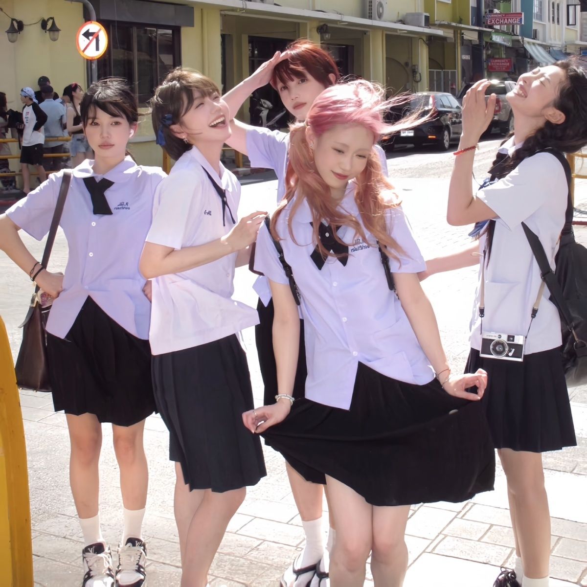 Thailand Thai School Uniform Short-Sleeved Shirt for Women jk Uniform College Style High School Student Summer Sports Meeting Graduation Business Attire. 