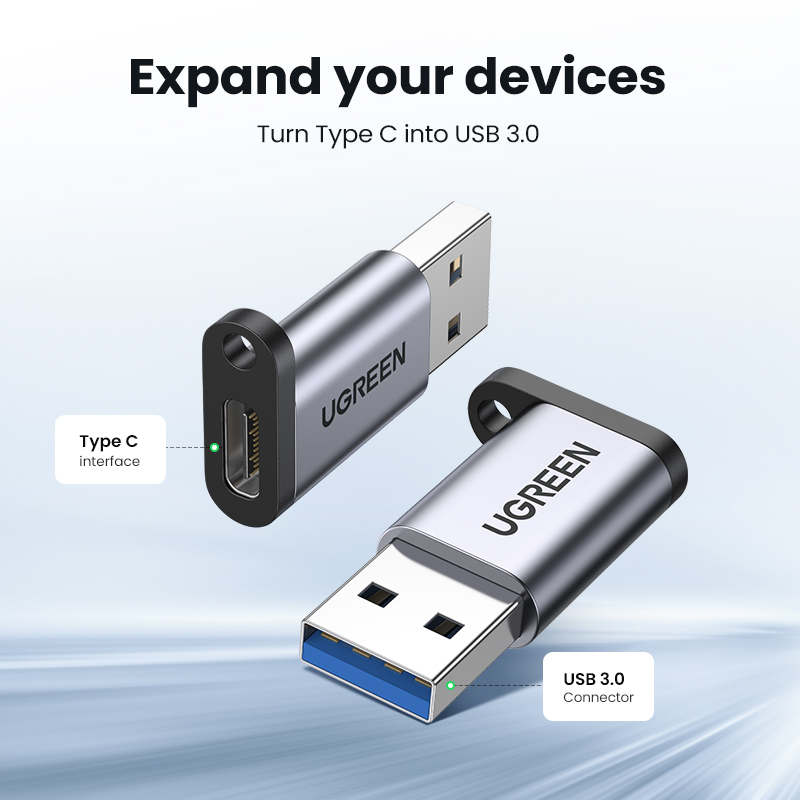 UGREEN USB C Adapter USB A 3.0 Male to USB 3.1 Type C Female Connector Type-c Adapter for Samsung S9 S8 Huawei P10 P20 USB C Hub-Aluminium Shell. 