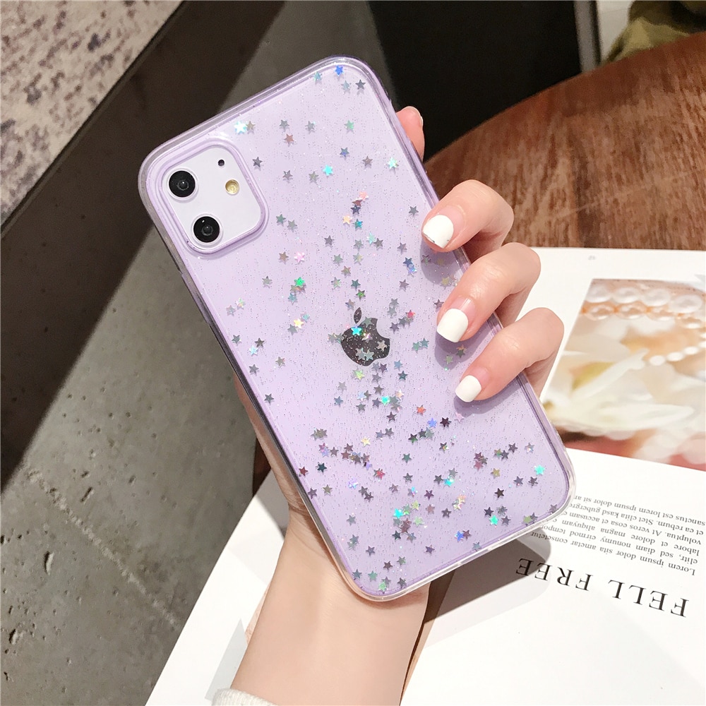 【ThinkWay】Bling Glitter Case For Apple iPhone 6 S 6s 7 8 Plus 11 Pro X XR XS Max Star Heart Sparkle Sequins Soft Clear Silicone TPU Cover. 