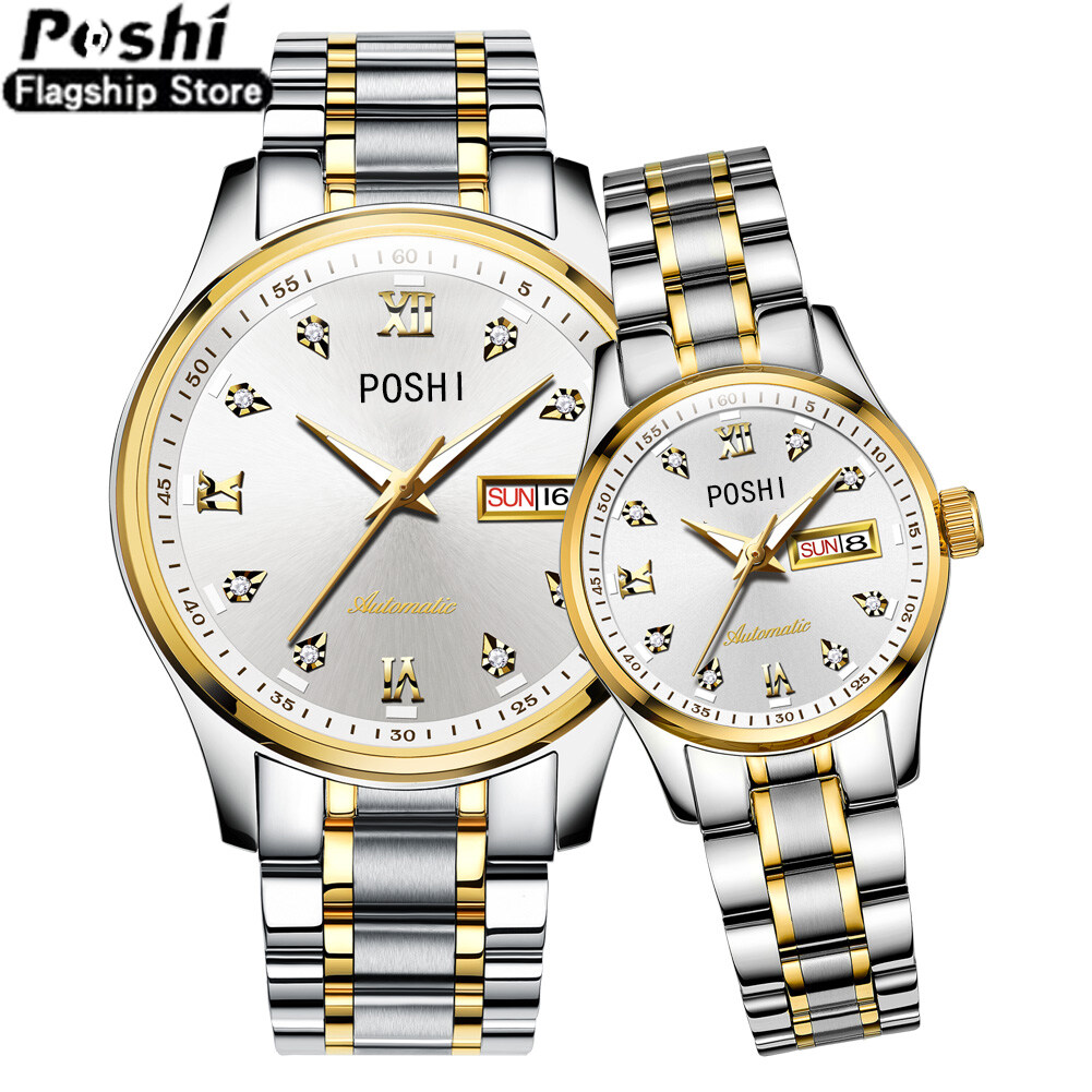 【WEJA】 Relo Buy 1 Take 1 couple watch for men and women automatic Date  water proof Quartz Watches Fashion Elegant Stainless Steel luminous display gold Casual Ladies wristwatch